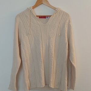 Vintage Binghamton Knitting Co. Aran Knit Hooded Sweater Oversized 100% Cotton